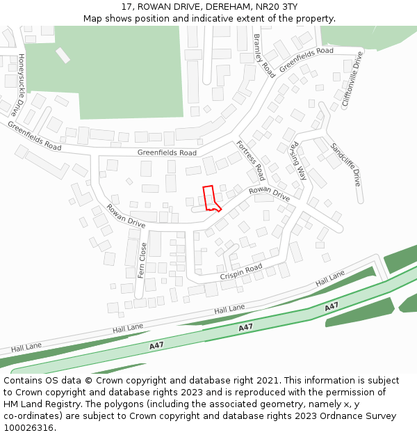 17, ROWAN DRIVE, DEREHAM, NR20 3TY: Location map and indicative extent of plot