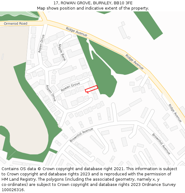 17, ROWAN GROVE, BURNLEY, BB10 3FE: Location map and indicative extent of plot