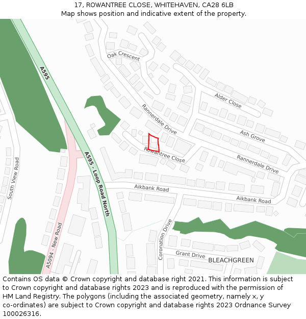 17, ROWANTREE CLOSE, WHITEHAVEN, CA28 6LB: Location map and indicative extent of plot