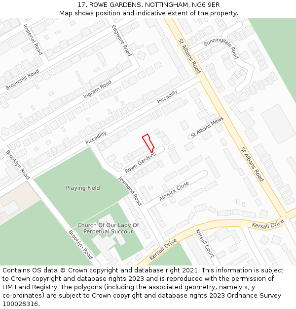 17, ROWE GARDENS, NOTTINGHAM, NG6 9ER: Location map and indicative extent of plot