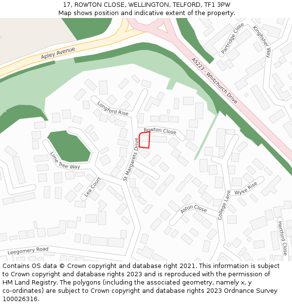 17, ROWTON CLOSE, WELLINGTON, TELFORD, TF1 3PW: Location map and indicative extent of plot