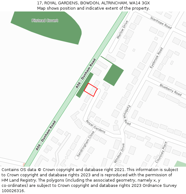 17, ROYAL GARDENS, BOWDON, ALTRINCHAM, WA14 3GX: Location map and indicative extent of plot