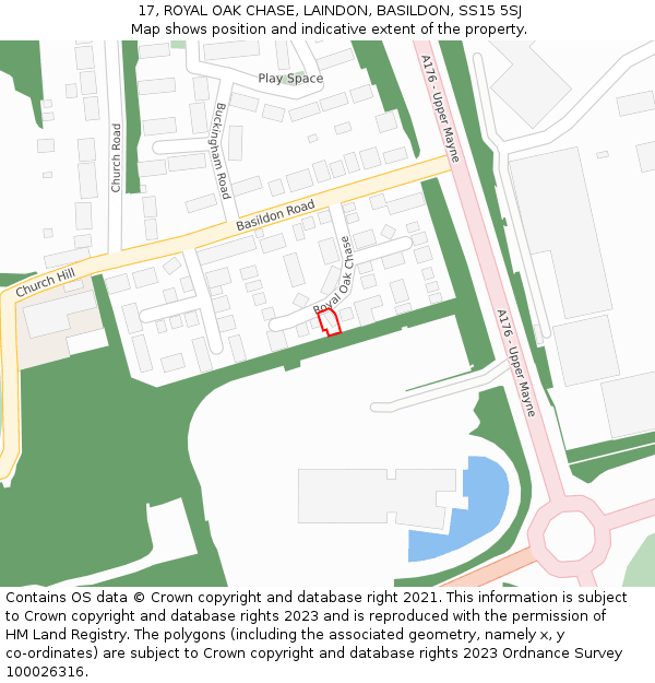 17, ROYAL OAK CHASE, LAINDON, BASILDON, SS15 5SJ: Location map and indicative extent of plot