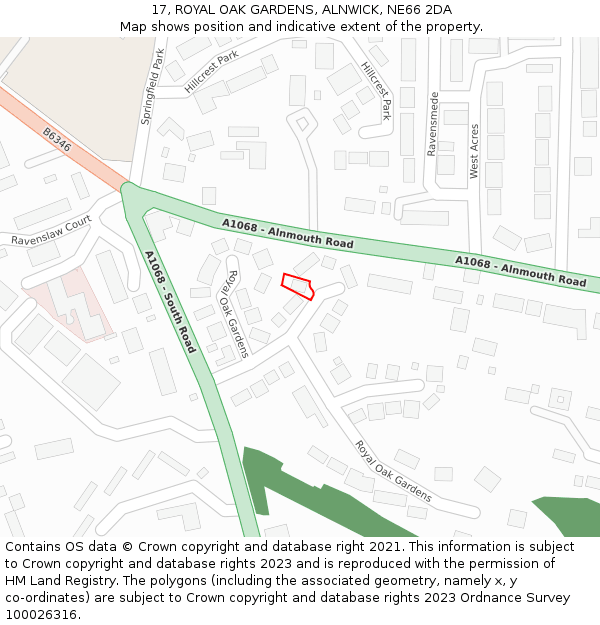 17, ROYAL OAK GARDENS, ALNWICK, NE66 2DA: Location map and indicative extent of plot