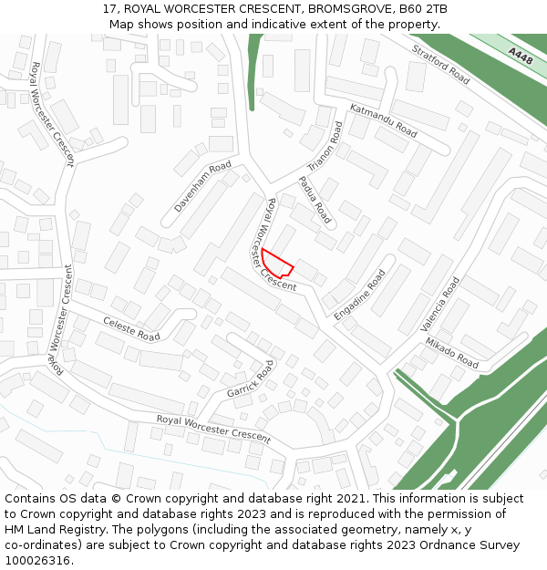 17, ROYAL WORCESTER CRESCENT, BROMSGROVE, B60 2TB: Location map and indicative extent of plot
