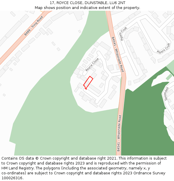17, ROYCE CLOSE, DUNSTABLE, LU6 2NT: Location map and indicative extent of plot