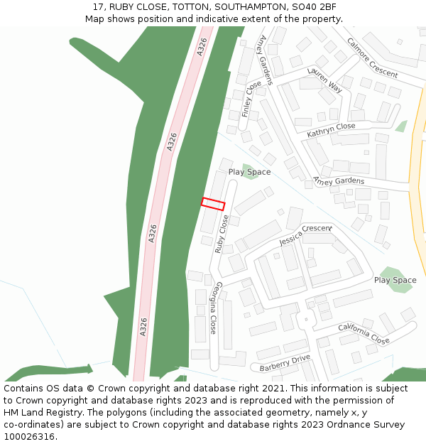 17, RUBY CLOSE, TOTTON, SOUTHAMPTON, SO40 2BF: Location map and indicative extent of plot