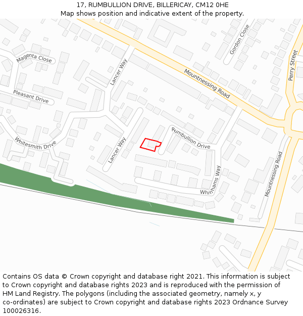 17, RUMBULLION DRIVE, BILLERICAY, CM12 0HE: Location map and indicative extent of plot