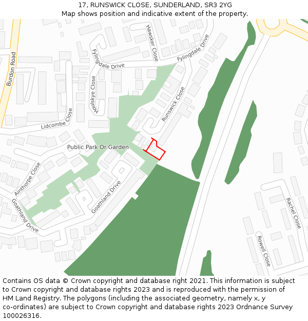 17, RUNSWICK CLOSE, SUNDERLAND, SR3 2YG: Location map and indicative extent of plot