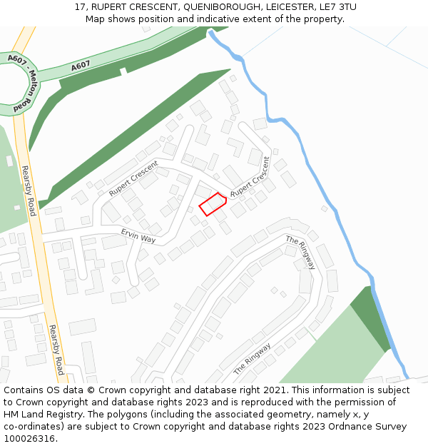 17, RUPERT CRESCENT, QUENIBOROUGH, LEICESTER, LE7 3TU: Location map and indicative extent of plot