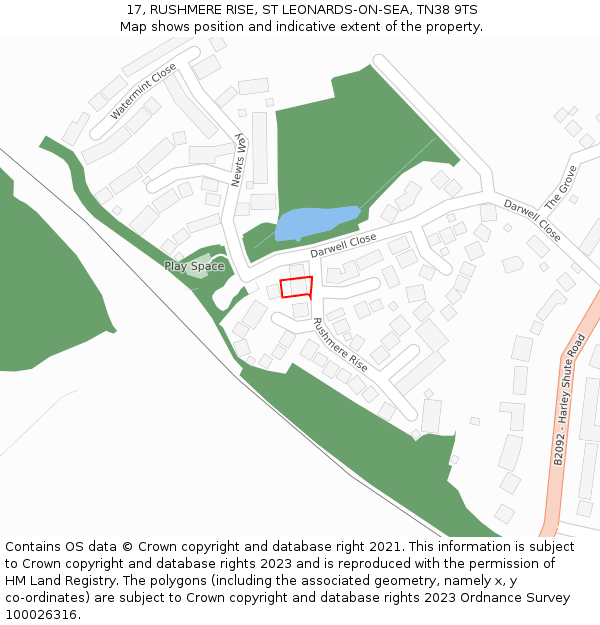17, RUSHMERE RISE, ST LEONARDS-ON-SEA, TN38 9TS: Location map and indicative extent of plot
