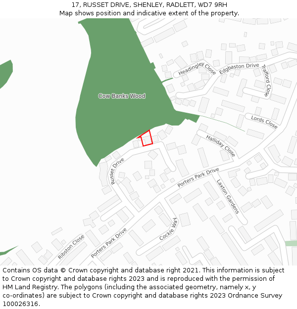 17, RUSSET DRIVE, SHENLEY, RADLETT, WD7 9RH: Location map and indicative extent of plot