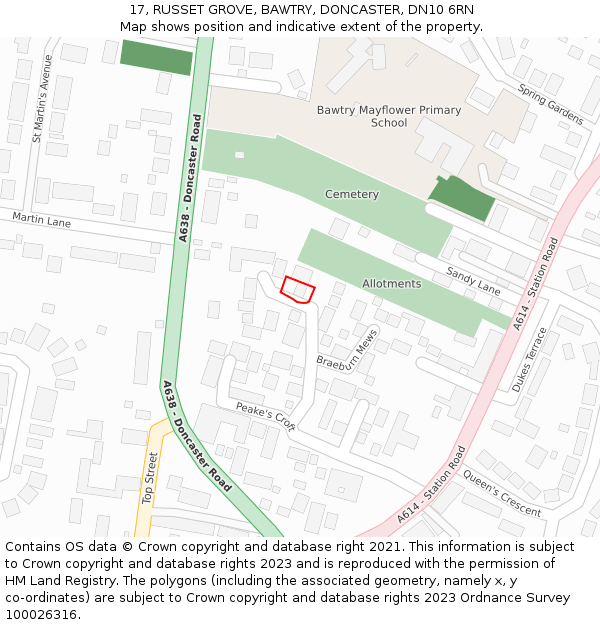 17, RUSSET GROVE, BAWTRY, DONCASTER, DN10 6RN: Location map and indicative extent of plot
