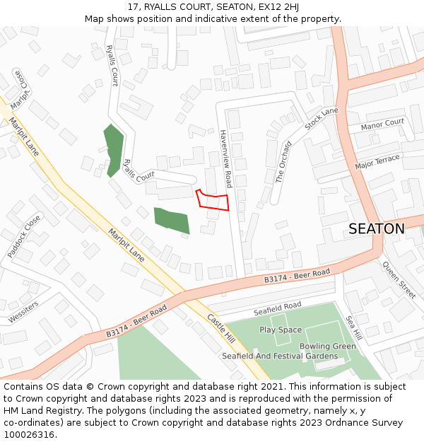 17, RYALLS COURT, SEATON, EX12 2HJ: Location map and indicative extent of plot