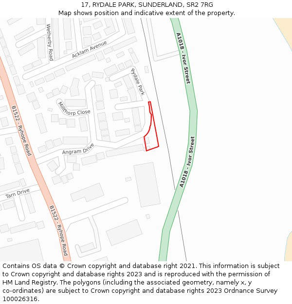 17, RYDALE PARK, SUNDERLAND, SR2 7RG: Location map and indicative extent of plot