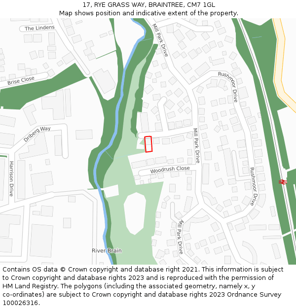 17, RYE GRASS WAY, BRAINTREE, CM7 1GL: Location map and indicative extent of plot