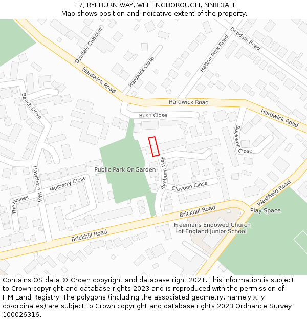 17, RYEBURN WAY, WELLINGBOROUGH, NN8 3AH: Location map and indicative extent of plot