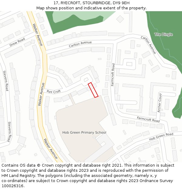 17, RYECROFT, STOURBRIDGE, DY9 9EH: Location map and indicative extent of plot