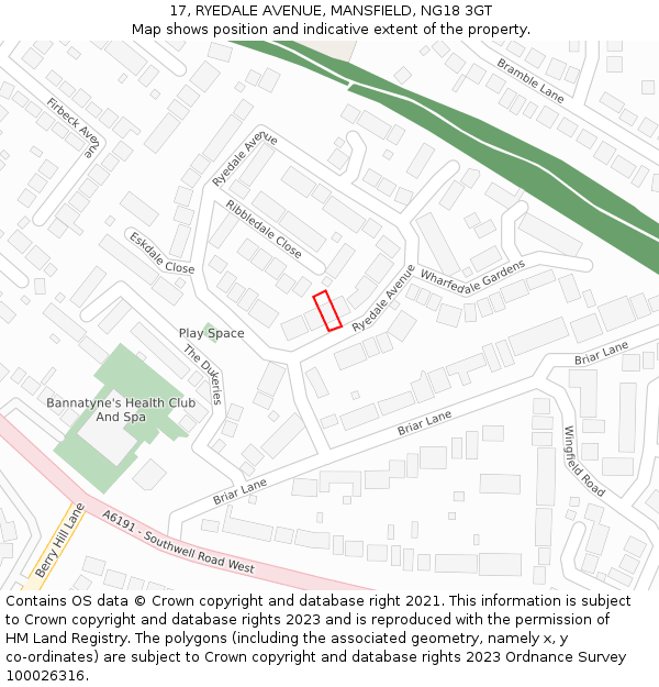 17, RYEDALE AVENUE, MANSFIELD, NG18 3GT: Location map and indicative extent of plot