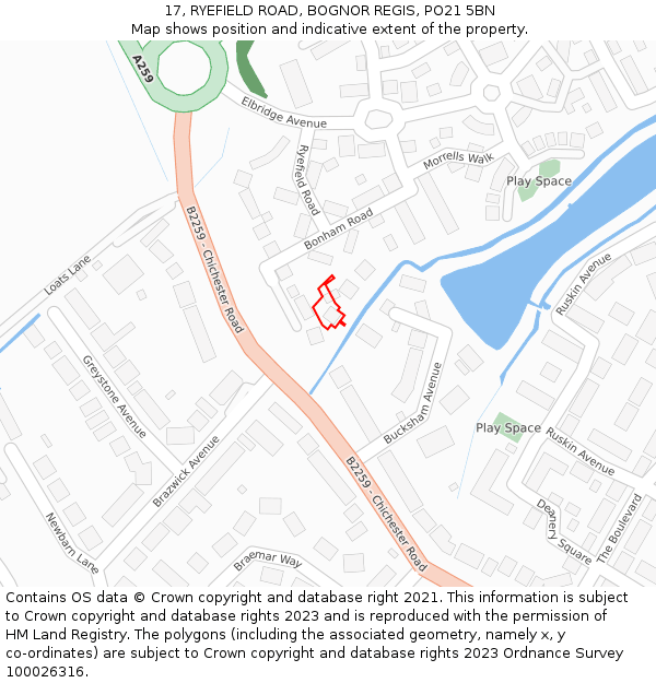 17, RYEFIELD ROAD, BOGNOR REGIS, PO21 5BN: Location map and indicative extent of plot