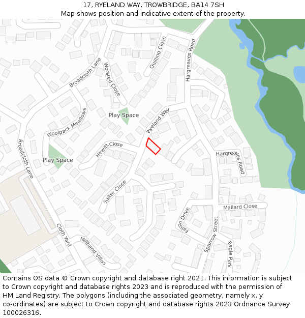 17, RYELAND WAY, TROWBRIDGE, BA14 7SH: Location map and indicative extent of plot