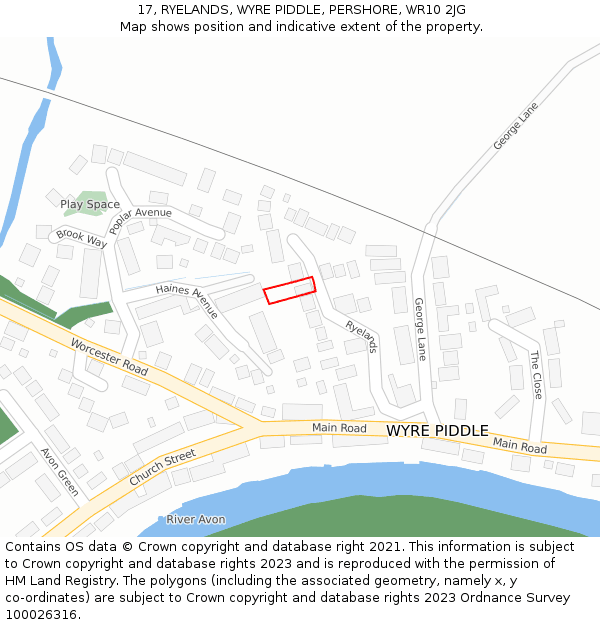17, RYELANDS, WYRE PIDDLE, PERSHORE, WR10 2JG: Location map and indicative extent of plot