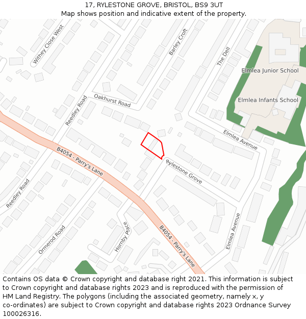 17, RYLESTONE GROVE, BRISTOL, BS9 3UT: Location map and indicative extent of plot
