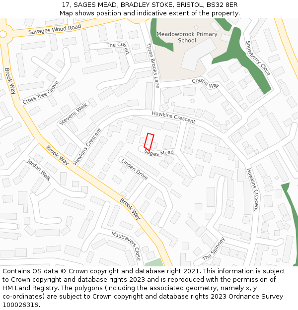 17, SAGES MEAD, BRADLEY STOKE, BRISTOL, BS32 8ER: Location map and indicative extent of plot