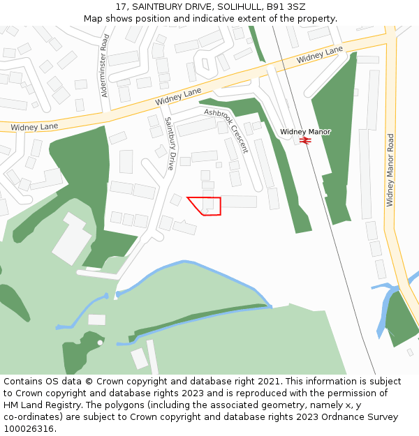 17, SAINTBURY DRIVE, SOLIHULL, B91 3SZ: Location map and indicative extent of plot