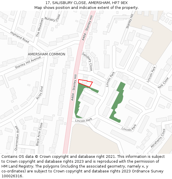 17, SALISBURY CLOSE, AMERSHAM, HP7 9EX: Location map and indicative extent of plot