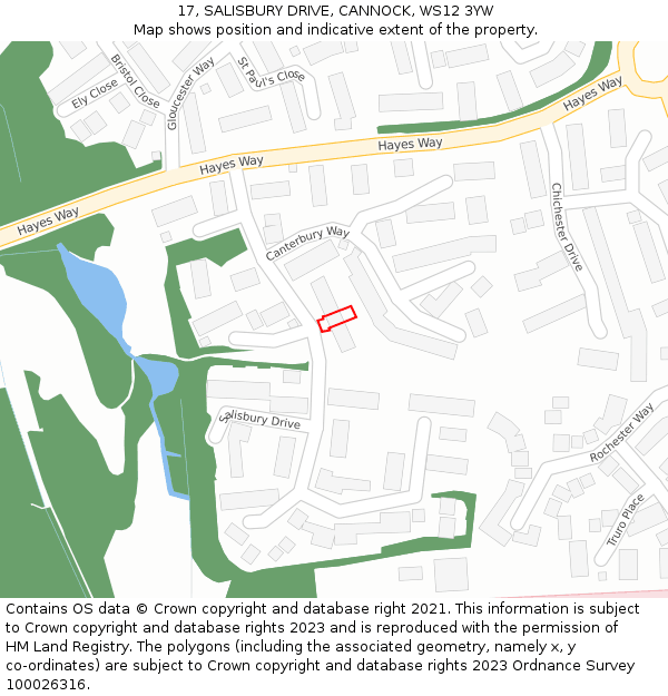 17, SALISBURY DRIVE, CANNOCK, WS12 3YW: Location map and indicative extent of plot