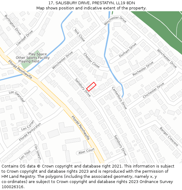 17, SALISBURY DRIVE, PRESTATYN, LL19 8DN: Location map and indicative extent of plot