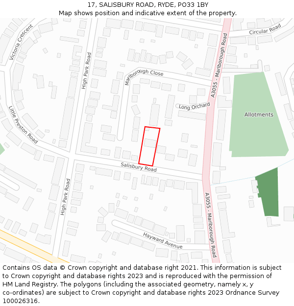 17, SALISBURY ROAD, RYDE, PO33 1BY: Location map and indicative extent of plot