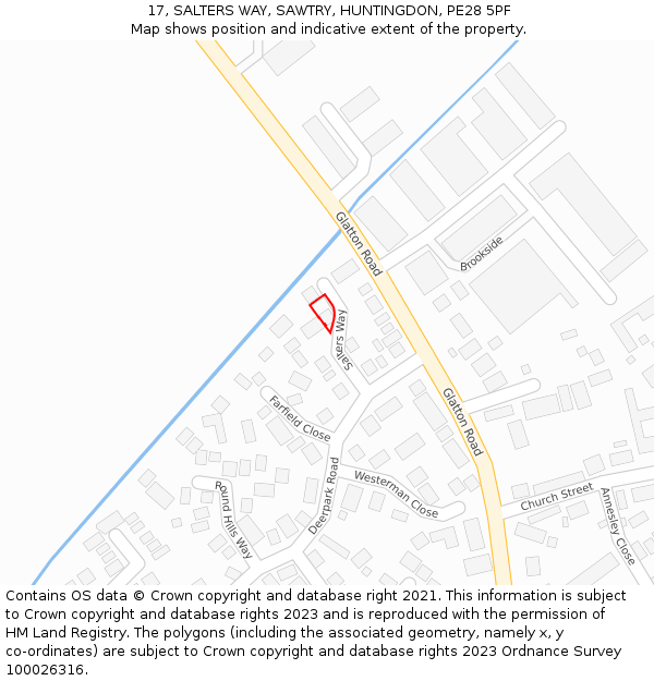 17, SALTERS WAY, SAWTRY, HUNTINGDON, PE28 5PF: Location map and indicative extent of plot