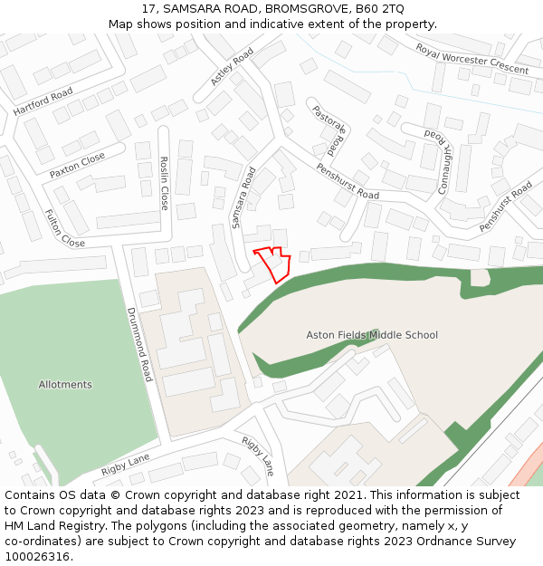 17, SAMSARA ROAD, BROMSGROVE, B60 2TQ: Location map and indicative extent of plot