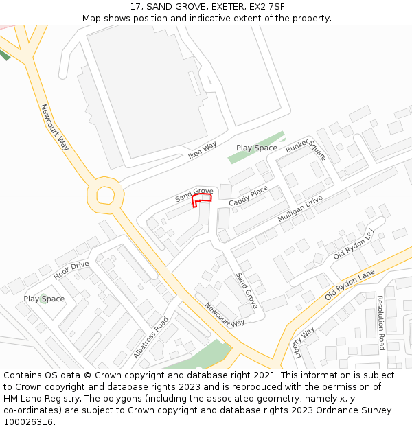 17, SAND GROVE, EXETER, EX2 7SF: Location map and indicative extent of plot