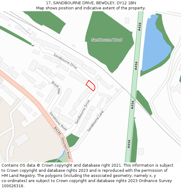 17, SANDBOURNE DRIVE, BEWDLEY, DY12 1BN: Location map and indicative extent of plot