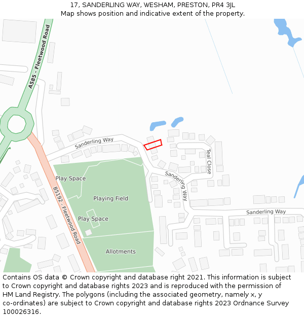 17, SANDERLING WAY, WESHAM, PRESTON, PR4 3JL: Location map and indicative extent of plot