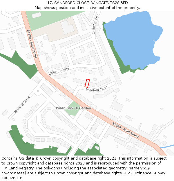 17, SANDFORD CLOSE, WINGATE, TS28 5FD: Location map and indicative extent of plot