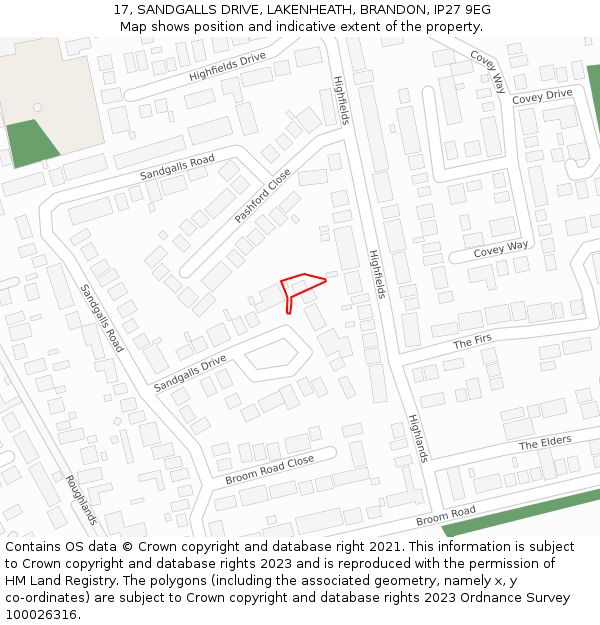 17, SANDGALLS DRIVE, LAKENHEATH, BRANDON, IP27 9EG: Location map and indicative extent of plot