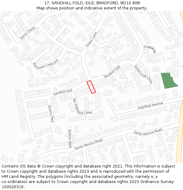 17, SANDHILL FOLD, IDLE, BRADFORD, BD10 8XB: Location map and indicative extent of plot
