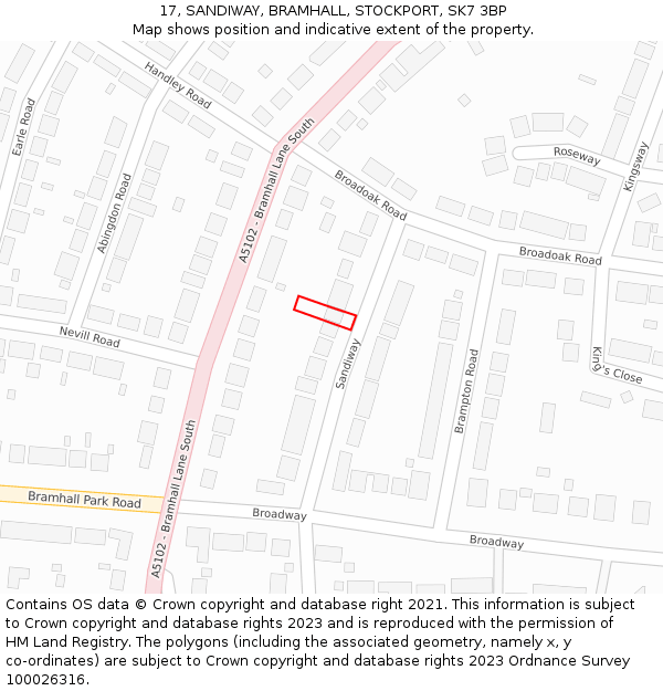 17, SANDIWAY, BRAMHALL, STOCKPORT, SK7 3BP: Location map and indicative extent of plot