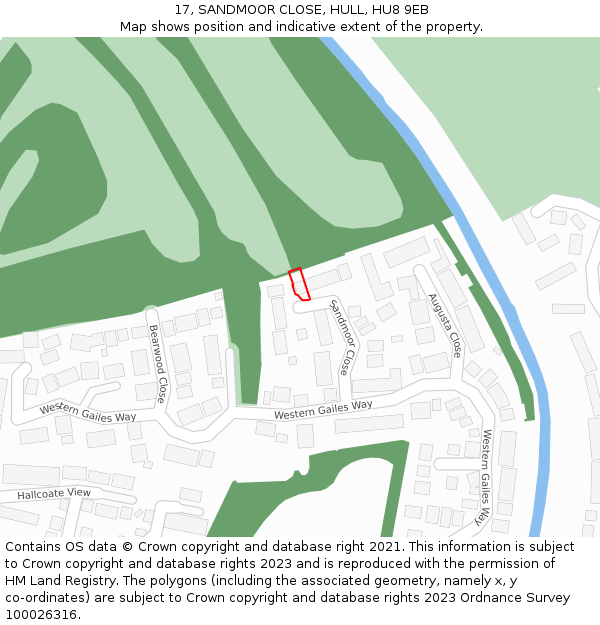 17, SANDMOOR CLOSE, HULL, HU8 9EB: Location map and indicative extent of plot