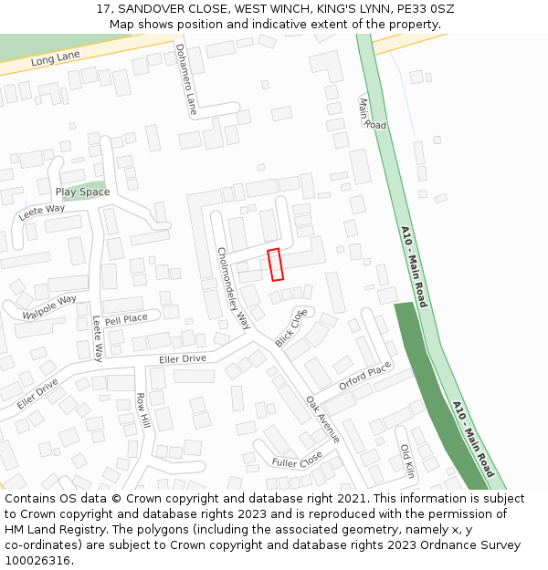 17, SANDOVER CLOSE, WEST WINCH, KING'S LYNN, PE33 0SZ: Location map and indicative extent of plot