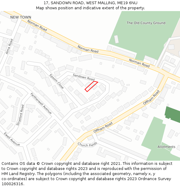17, SANDOWN ROAD, WEST MALLING, ME19 6NU: Location map and indicative extent of plot