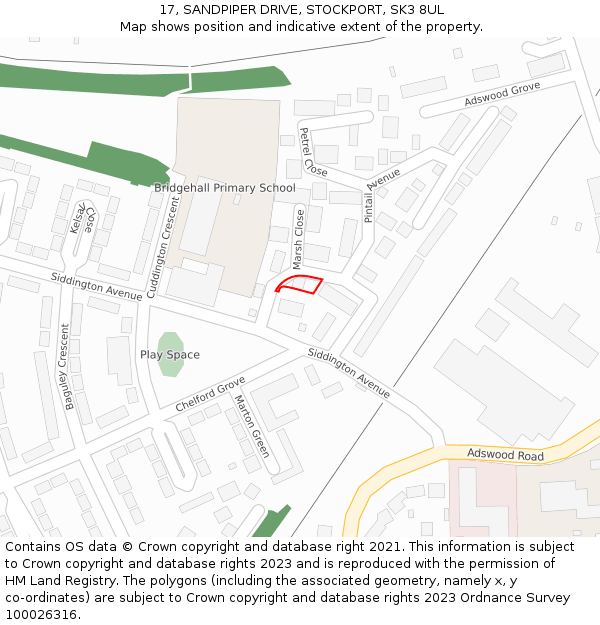 17, SANDPIPER DRIVE, STOCKPORT, SK3 8UL: Location map and indicative extent of plot