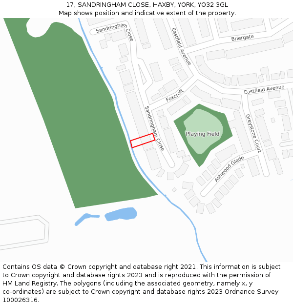 17, SANDRINGHAM CLOSE, HAXBY, YORK, YO32 3GL: Location map and indicative extent of plot
