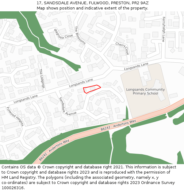 17, SANDSDALE AVENUE, FULWOOD, PRESTON, PR2 9AZ: Location map and indicative extent of plot