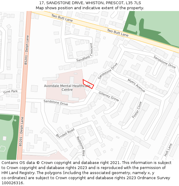 17, SANDSTONE DRIVE, WHISTON, PRESCOT, L35 7LS: Location map and indicative extent of plot