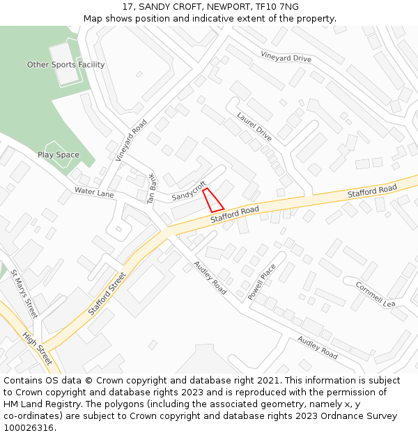 17, SANDY CROFT, NEWPORT, TF10 7NG: Location map and indicative extent of plot